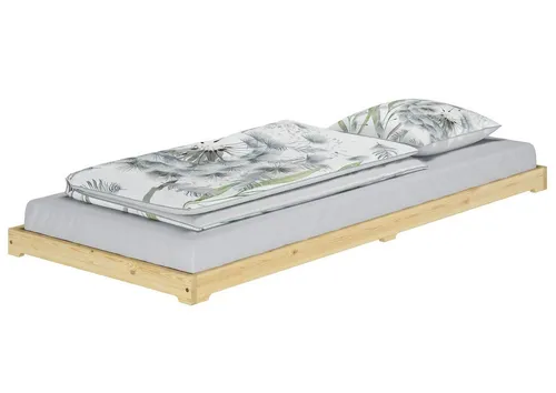 ERST-HOLZ Studentenbett Futon 90x200 cm - Extra niedriges Futonbett aus massivem Kiefernholz, ideal für komfortablen Schlaf und minimalistisches Design. Perfekt als Gästebett oder Daybed, leicht verstaut und mit hervorragender Stabilität.