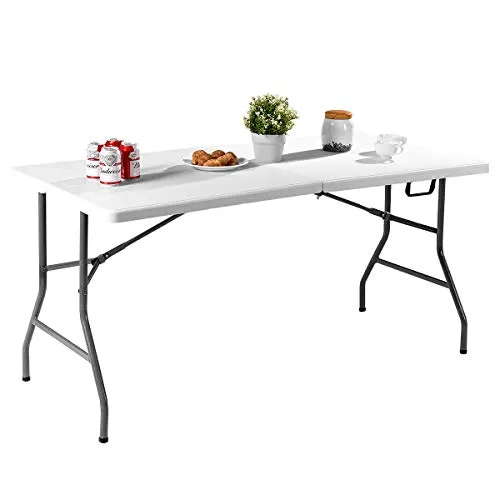 COSTWAY Klappbarer Buffettisch 153x74cm - Ideal für Outdoor-Aktivitäten - Camping-Möbel für vielseitige Anwendungen, stabiler Stahlrahmen und rutschfeste Füße sorgen für sicheren Stand. Leicht zu transportieren dank Tragegriff - ideal für Picknicks, Grillfeste und mehr!