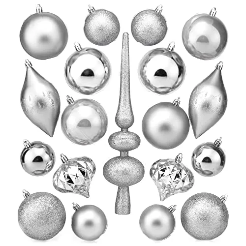com-four® 19-teiliges Weihnachtsschmuck Set - Christbaumkugeln aus bruchsicherem Kunststoff für Weihnachten - Baumschmuck für den Christbaum (19-teilig - silberfarben)