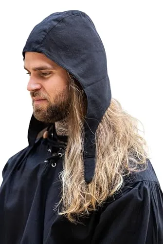 Leonardo Carbone® Herren Kopfbedeckung Haube Michel | Rundes Design | Sichtbare Nähte | Karneval, Halloween, Cosplay, LARP, Mittelalter, Hut, Mütze, Helm | 100% Baumwolle Schwarz Einheitsgröße