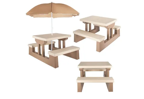 COIL Garten-Kindersitzgruppe Kindersitzgruppe,Picknickset,Kindertische,Gartentische,Kindersitzbank, Regenschirm, Material: PP + Stahl