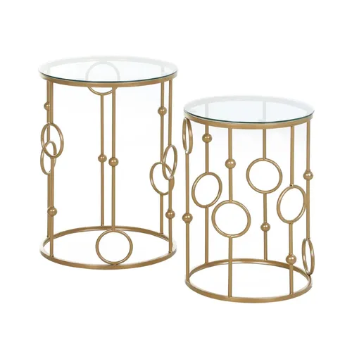 2er-Set Couchtisch mit Glasplatte im Reifen- und Kugeldesign