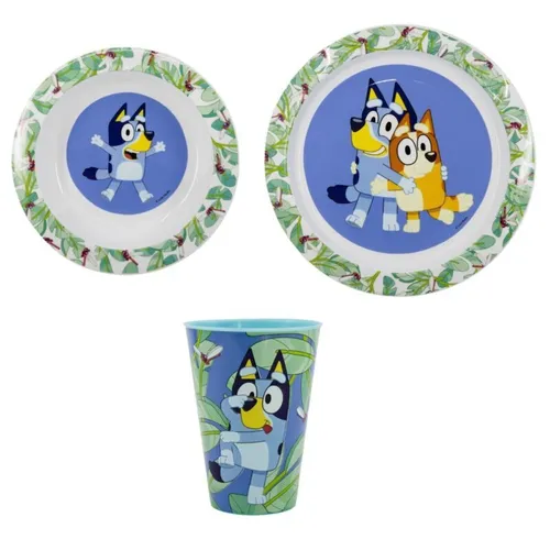 Bluey und Bingo Kinder Geschirr-Set 3 teilig Becher 430 ml Teller Schüssel