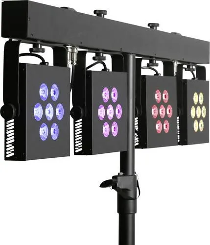 Eurolite LED KLS-3002 MK2 Lichtset - Kompaktes Lichtset mit 4 leistungsstarken RGBWA/UV-Spots und integrierter DMX-Steuerung. Ideal für mobile Einsätze, geräuschlos durch passive Kühlung und kabellose Steuerung über AirW bis 70m.