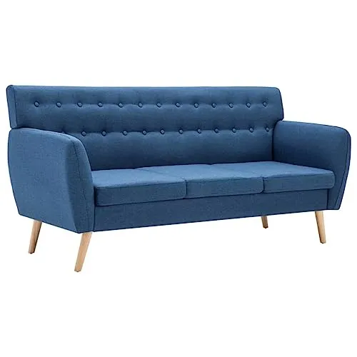 vidaXL 3-Sitzer Sofa Blau – Stilvolles Loungesofa mit Hohem Sitzkomfort - Sofas & Couches – Komfortables 3-Sitzer Sofa mit dick gepolstertem Stoffbezug, ideal zum Entspannen und für gesellige Abende.