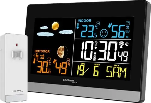 WS6455 Wetterstation - Innen- und Außentemperatur, farbiges LED Display und bis zu 3 Außensender empfangbar