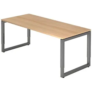 Schreibtisch O-Fuß eckig 180x80cm Eiche/Graphit - Kinderschreibtisch RS19, höhenverstellbar von 65-85 cm, mit stabiler Eichenplatte und modernem Graphit-Gestell für ergonomisches Arbeiten.
