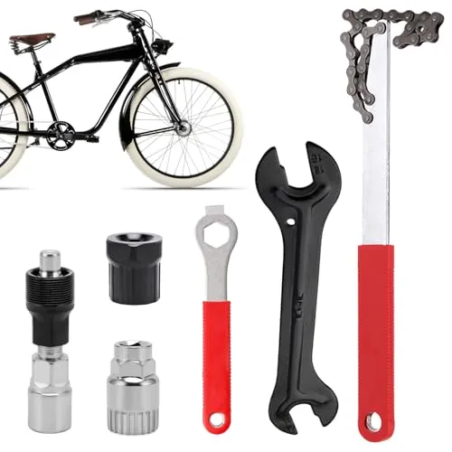 JSUOEO 6 Teiliges Fahrrad Kassette Removal Tool Kit, Fahrrad Kettenpeitsche mit Kurbelabzieher Tretlagerentferner Zahnkranzabzieher Schraubenschlüssel für MTB, Rennräder