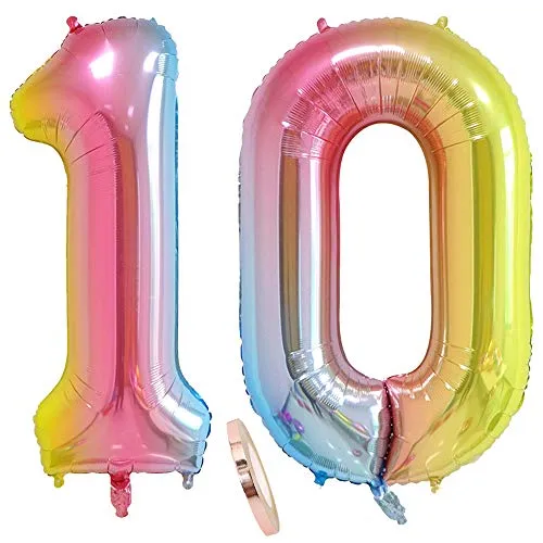 Luftballons Zahl 10, Nummer 10 Luftballon Regenbogen Mädchen Junge Jungs,40