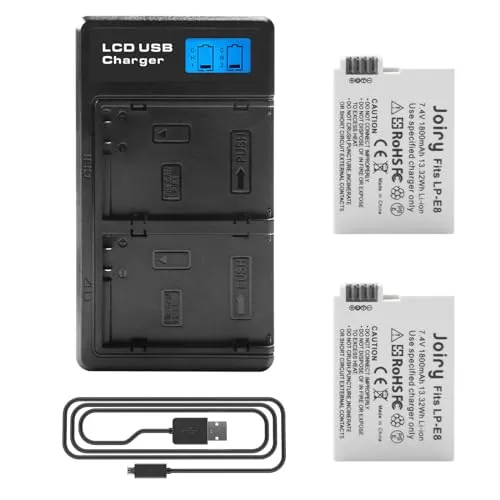 X LP-E8 Ersetzt Akku und LCD Dual Ladegerät Kompatibel mit Canon Rebel T2i, T3i, T4i, T5i, EOS 550D, 600D, 650D, 700D, Kiss X4, X5, X6 Digital Camera 2