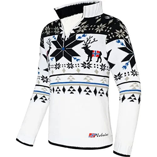 Nebulus Herren Strickpullover Fria, gefütterte Jacke, warm und flauschig, weiß-schwarz - XL