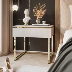 Lookway Nachttisch Kaschmir - Eleganter Nachttisch aus Holzwerkstoff mit 1 Schublade, pulverbeschichtetem Stahlrahmen und goldfarbener Umrandung – ideal für stilvolle Schlafzimmer.