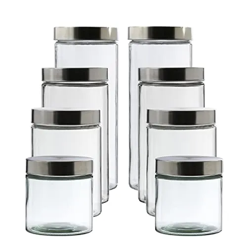 Vorratsdose Set S, M, L, XL - 8er Set mit Edelstahldeckel - Vorratsdosen Set in 4 Größen, ideal für trockene Lebensmittel. Mit Edelstahldeckel und Silikondichtung sorgen sie für Ordnung und Frische in Küche und Haushalt.