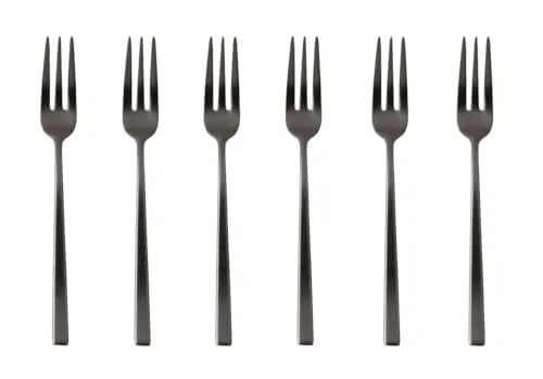 Set 6 Kuchengabeln Edelstahl/PVD 2Black - Elegantes Dessertbesteck - Dessertgabeln aus hochwertigem Edelstahl mit PVD-Beschichtung in Schwarz, ideal für stilvolle Anlässe und einen modernen Tisch.