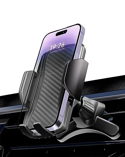 Hoppac Handyhalterung Auto, Upgrade Stahlhaken und 360° Drehung und EIN-Knopf-Entriegelung, Kfz Handyhalter Lüftung für iPhone Max Android Smartphone 4-7