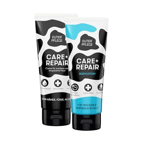 EUTERPFLEGE Set 1x Care+Repair und 1x Körperlotion, 2x200ml, intensive Pflege für trockene Haut, Feuchtigkeitscreme für Hand und Körper, Bodylotion mit zartem frischem Duft