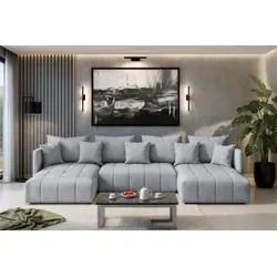 AX LIVING Sofa U Form mit Schlaffunktion Eckcouch hellgrau Veliro 353 - Hellgrau