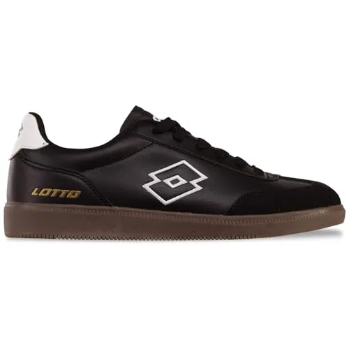 Lotto VINTAL Unisex Sneaker, Black/White, 36 EU - Damen-Sneaker im angesagten Terrace Style, tierfreies Obermaterial mit Velours Zehenkappe und goldfarbenem Lotto Wording für einen stylischen Look.