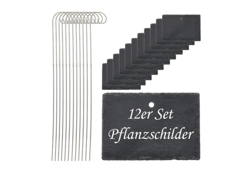 CEPEWA Gartenstecker Gartenstecker Schild 12er Set 10x40x4,5cm Edelstahl Schiefer Erdspieß