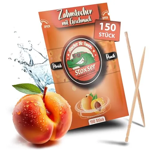 Stoxser 150 x Zahnstocher mit Geschmack Pfirsich die Geschmacksrevolution, Zahnstocher Geschmack Kein Kaugummi Unterstützend zu Zahnpasta Zahnsteinentferner Zahnseide Zuckerfrei