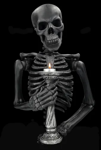 Skelett Wanddeko mit Teelichthalter - Seelenfeuer - Handbemalte Wanddeko aus Kunststein mit Teelichthalter, ideal für eine gruselige Atmosphäre. Perfekt für Halloween oder als einzigartiges Deko-Element im Gothic-Stil.