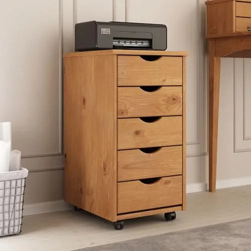 IDIMEX Rollcontainer Lagos – 5 Schubladen aus massivem Holz - Kompakter Bürocontainer mit 5 Schubladen und robusten Doppelrollen. Ideal für Büro und Kinderzimmer – praktische Aufbewahrungslösung mit schlichtem Design.