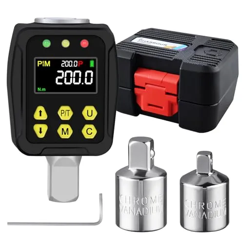 Uharbour Digitaler Drehmomentadapter 1/2 Zoll 10-200 Nm, Drehmomentschlüssel Digital mit LCD-Display, PEAK/TRACK-Modus, Summer und LED-Anzeige, ±2% Fehlergenauigkeit, für Auto, Fahrrad, Motorrad