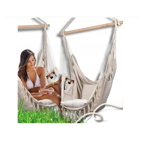 QLS Hängesessel Boho-Stil 130x100 cm in beige von QLS