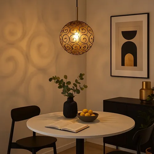 Pendelleuchte Esstischleuchte schwarz-gold mit Glas-Schirm