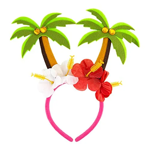 Oblique Unique® Haarreif mit Palmen und Blumen Blüten Tropischer Haarreifen Kostüm Accessoire für Hawaii Party Karneval Fasching Motto Beach Sommer Party