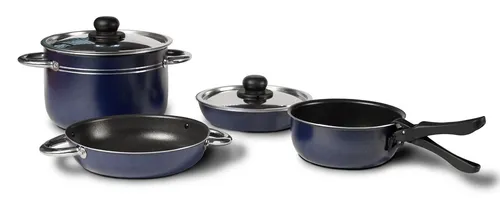 Camping Kochtopf Set Aluminium 20 cm, 7teilig, blau, Pfannen, Töpfe, Antihaft