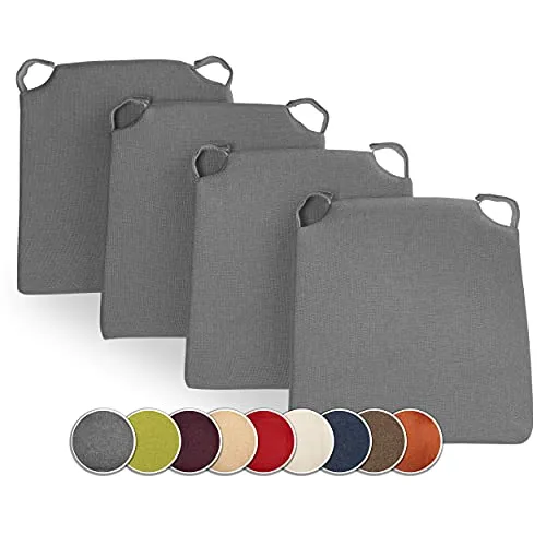 sunnypillow 4er Set Stuhlkissen mit Klettverschluss Polsterauflage Auflage für Stühle - Indoor/Outdoor - Sitzkissen Sitzauflage - Maße: 42 (vorne) | 35 (hinten) x 40 x 5 cm - Grau