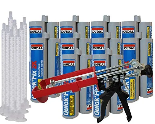 Soudal Kombiset 10x 2K-Schnellfest Zargenschaum á 210ml + 2K Pistole DM21-Metall