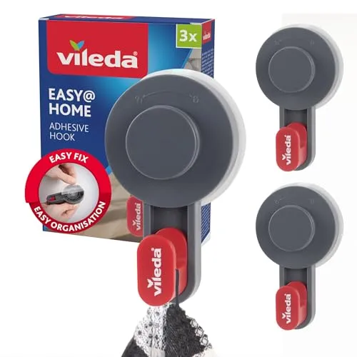 Vileda Klebehaken 3er Set - Haken Selbstklebend & Stark Haftend bis zu 3kg - Vielseitiger Wandhaken Selbstklebend für Bad, Küche & Haushalt - Einfache Anbringung ohne Bohren