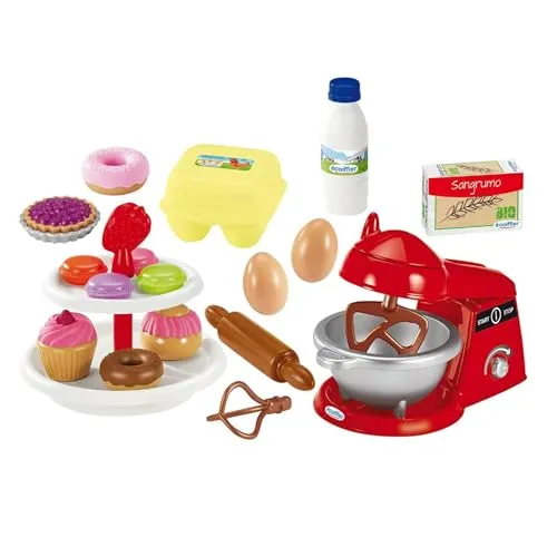 Ecoiffier – kleine Konditorei – 21-teiliges Spielset mit Küchenmaschine, Eier, Donut, Etagere, usw., ideal für Kinderküche, für Kinder ab 18 Monaten