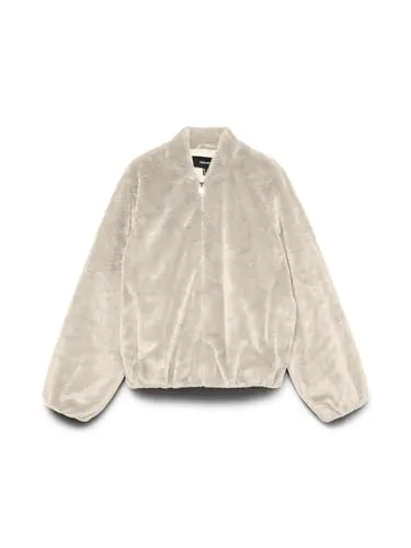 Vero Moda VMSONJALIGA SHORT JACKET GA BOO Oatmeal XS - Funktionsjacke aus Kunstpelz mit elegantem Fly-Away Kragen, ideal für festliche Anlässe oder schicke Alltagslooks. Zeitloses Design, perfekt kombinierbar mit Kleidern und High Heels.