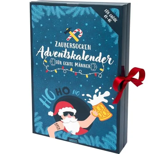 GRUSS CO Socken Adventskalender - 12 Paar Herrensocken in 24 Päckchen, mit lustigen Motiven und humorvollen Sprüchen für eine fröhliche Adventszeit
