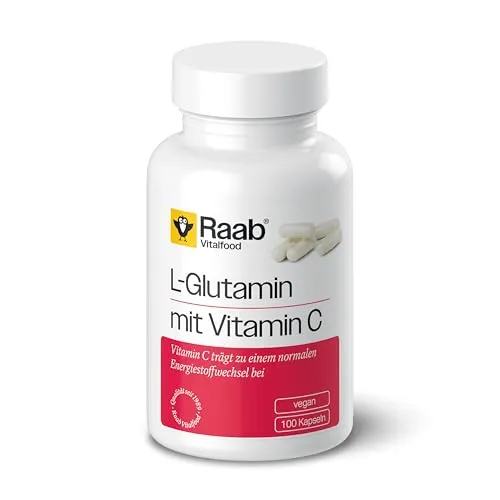 Raab Vitalfood L-Glutamin mit natürlichem Vitamin C aus Acerola; 100 Kapseln, vegan, glutenfrei, hergestellt