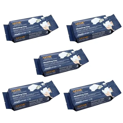 ARTME Lufthärtende Modelliermasse Weiß 2500g(500g x 5) Formmasse für Kunst und kreatives Basteln - Lufttrocken, Einzelverpackung