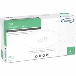 Maimed GmbH MaiMed® soft Einmalhandschuhe, Latex, Einmal-Untersuchungshandschuhe mit Rollrand, leicht gepudert, 1 Box = 100 Stück, Größe XL 74038