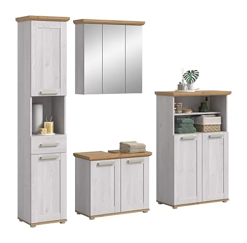 xonox.home Badkombination Verona Sibiu Lärche Nachbildung - Funktionale Badkombination (B/H/T: 213x187x34 cm) in eleganter Sibiu Lärche Nachbildung. Ideal für modernen Stauraum im Badezimmer. Pflegeleichte Oberflächen und durchdachtes Design für hohen Nutzungskomfort.