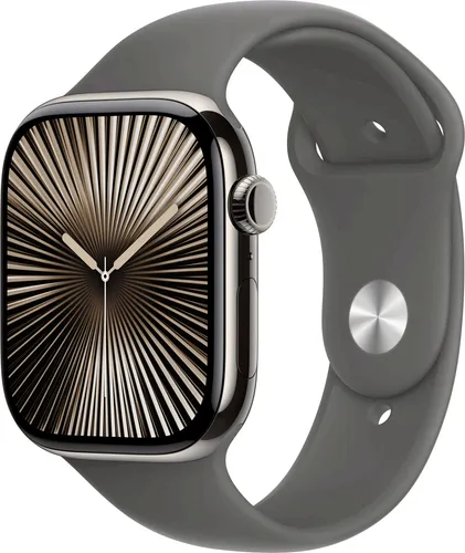 Apple Watch Series 10 GPS + Cellular 46mm - Titangehäuse mit Sport Band in Steingrau, größeres Display und fortschrittliche Fitness-Features für Gesundheit und Schlafüberwachung