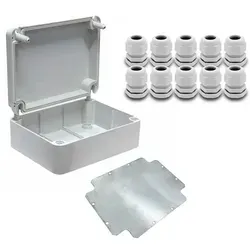 ARLI SET: Abzweigdose  IP67 Aufputz 250 x 200 x 90 mm inkl. Montageplatte + 10x Kabelverschraubungen M20 x 1,5 mm