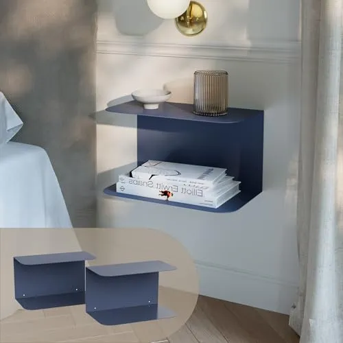 [en.casa] Nachttisch hängend Notodden 2er Set – Schwebendes Wandregal in Dunkelblau - Platzsparendes Wandregal-Set mit zwei Ablageebenen, ideal für kleine Schlafzimmer. Die individuelle Höhe sorgt für optimale Erreichbarkeit und das moderne Design fügt sich harmonisch in jedes Raumkonzept ein.
