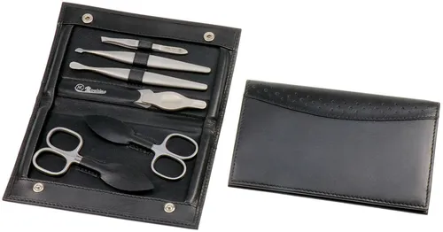 EDELSTAHL & ZIEGENLEDER 6-tlg Manicure Set HANS KNIEBES Maniküre-Etui f. Herren