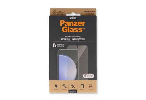 PanzerGlass Schutzfolie Displayschutz Ultra Wide Fit für Samsung Galaxy S23 FE, (1-St), Antibakterieller Displayschutz