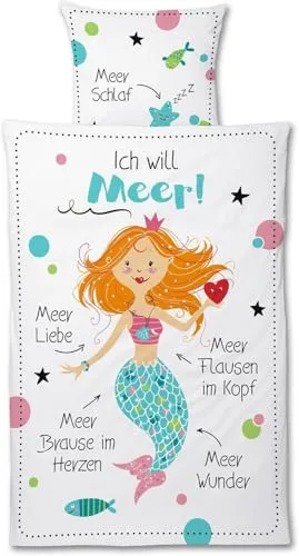 Gruss & CO Bettwäsche Motiv Meerjungfrau | 135 cm x 200 cm | Kissen 80 cm x 80 cm | Baumwolle, Reißverschluss | Bettwäsche Garnitur | 45644