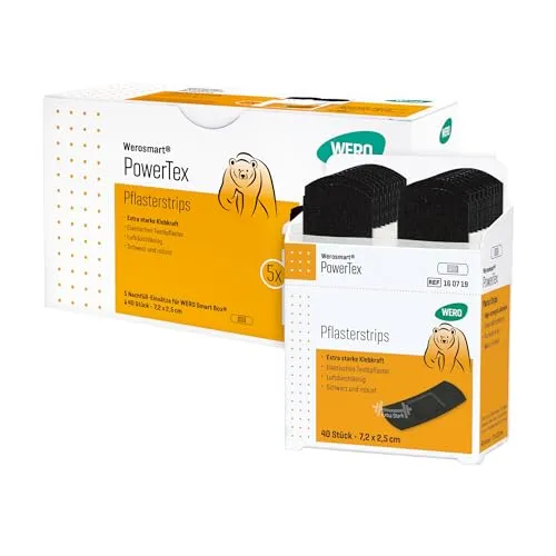 Werosmart® PowerTex Pflasterstrips - Extra starke Klebekraft - Erste-Hilfe-Heftpflaster & Verbandsmaterial, sehr anpassungsfähige und luftdurchlässige Pflasterstrips mit robuster Wundauflage, ideal für schnelle und einfache Anwendung.