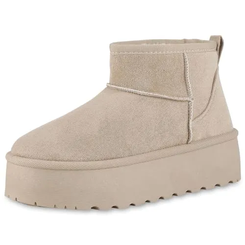 VAN HILL Damen Plateau Boots 213732 Beige 41 - Wanderschuhe mit bequemer Plateau Profilsohle für optimalen Komfort und Stil bei jedem Schritt.
