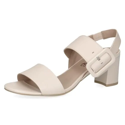 Caprice Sandalen Nappaleder Riemchensandalette beige 38,5 EU - Wanderschuhe mit 7 cm Blockabsatz, aus hochwertigem Nappaleder, ideal für stilvolle Sommerausflüge und bequemes Tragen.